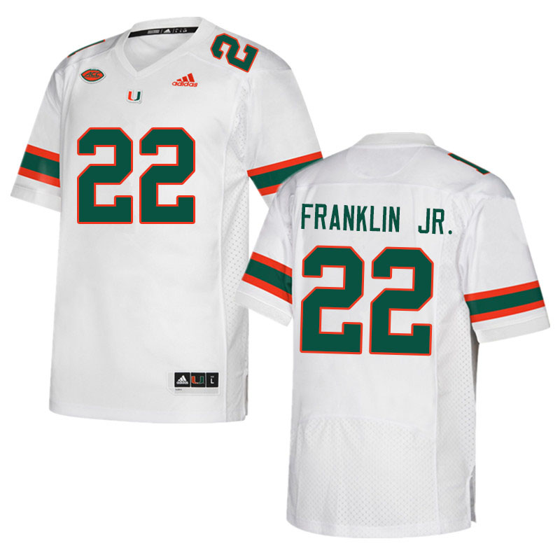 Men #22 Thaddius Franklin Jr. Miami Hurricanes College Football Jerseys Sale-White - Click Image to Close